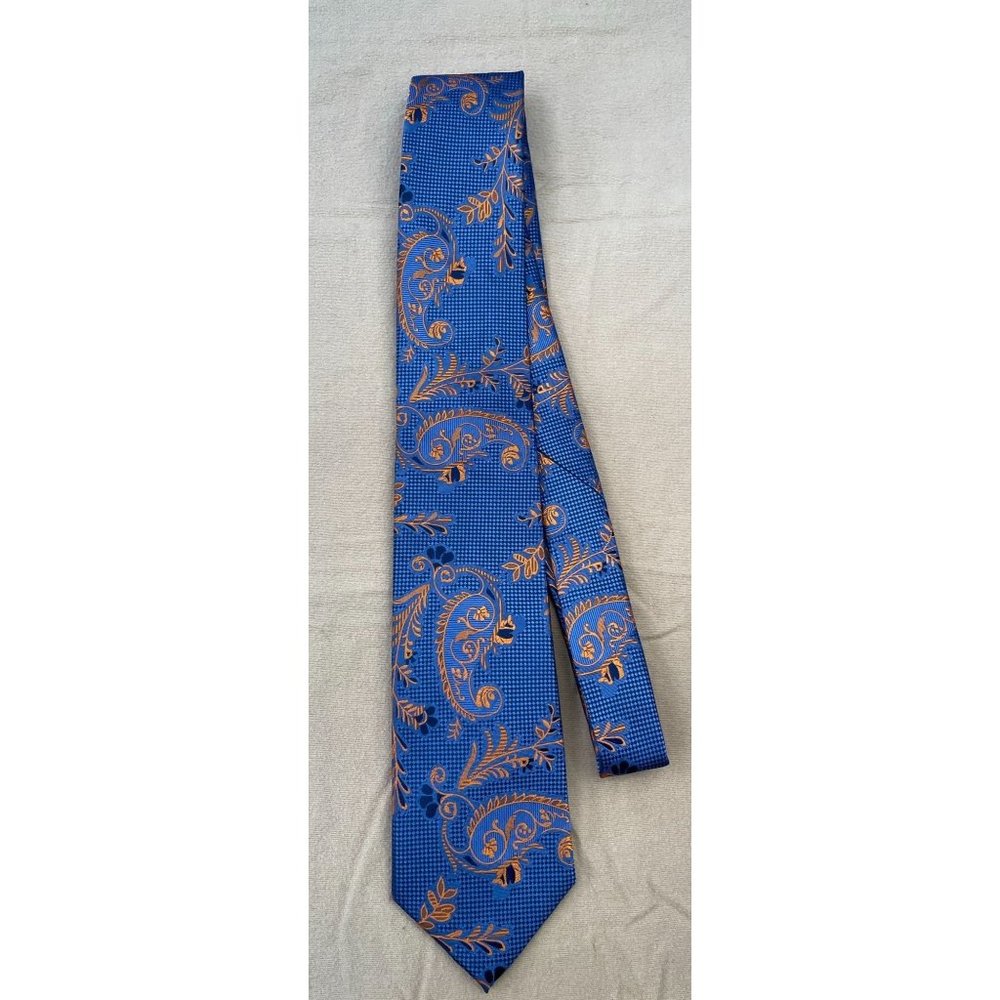 Mens Saxony Necktie TIE Blue Orange PAISLEY Silk